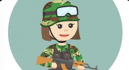 Illustration af en kvinde i militæruniform