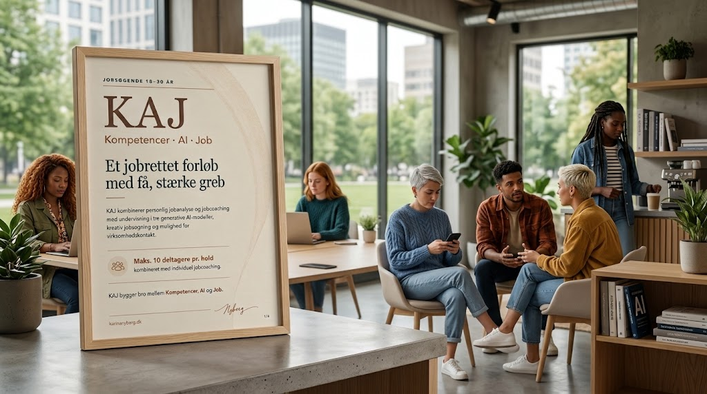 KAJ – Kompetencer, AI, Job: plakat for jobrettet forløb til jobsøgende 18-30 år