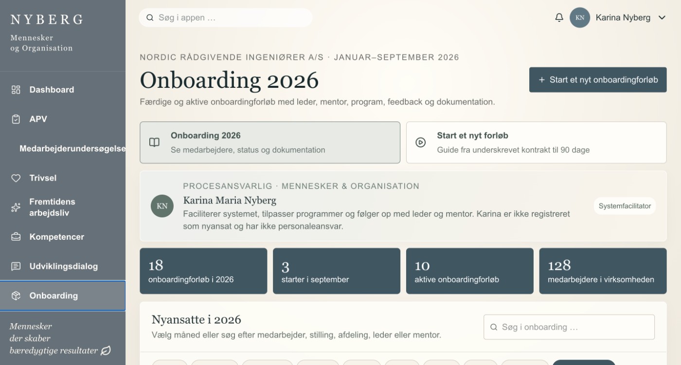 Prototype: oversigt over onboardingforløb i 2026